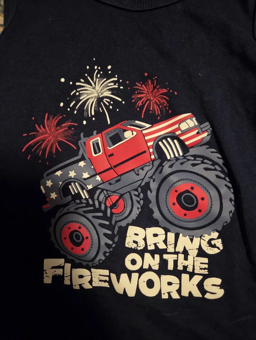 Carter's Navy Tank Top with Red & White Monster Truck and Fireworks